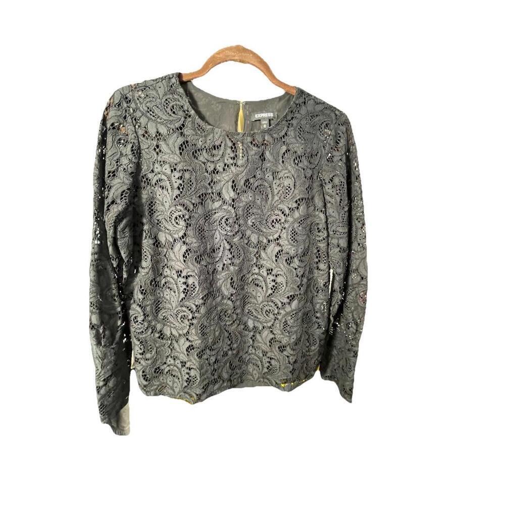 Express Women's Long Sleeve Lace Top Black Size Medium Back Hook/eye Closure